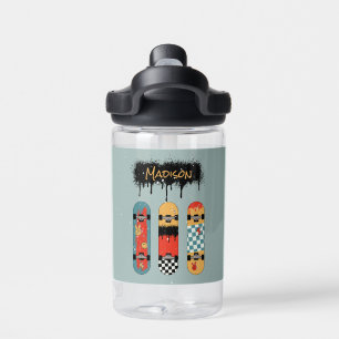 Retro Skateboard Blue Cool Custom Name Water Bottle