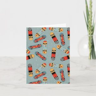 Retro Skateboard Blue Cool Pattern Card