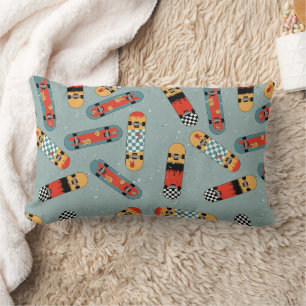 Retro Skateboard Blue Cool Pattern Lumbar Cushion