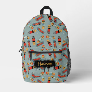 Retro Skateboard Blue Custom Name School Printed Backpack