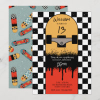Retro Skateboard Chequered Skateboarder Birthday