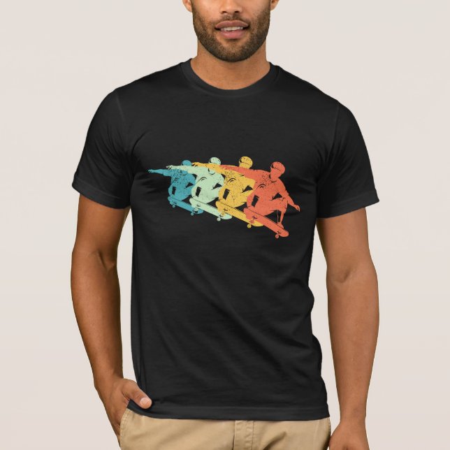 Retro Skateboard Jump Colorful Skating Silhouette T-Shirt (Front)