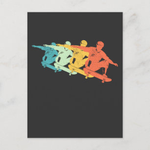 Retro Skateboard Jump Colourful Skating Silhouette Postcard