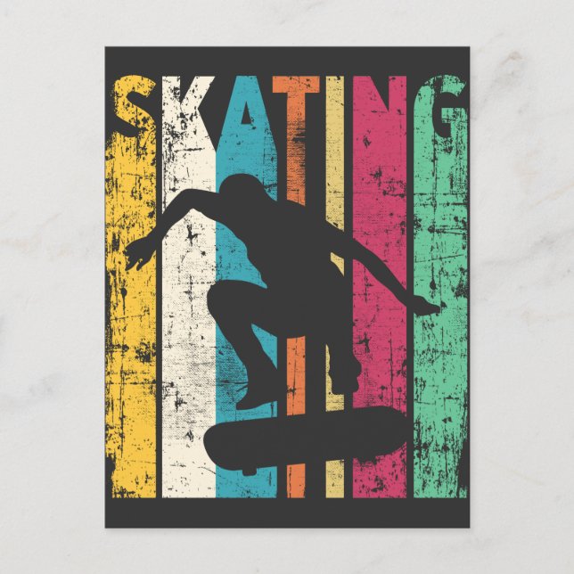 Retro Skateboard Jump Skating Silhouette Postcard (Front)