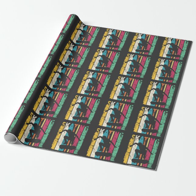 Retro Skateboard Jump Skating Silhouette Wrapping Paper (Unrolled)