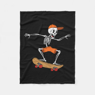 Retro Skateboard Skeleton Halloween Skater Boy Men Fleece Blanket