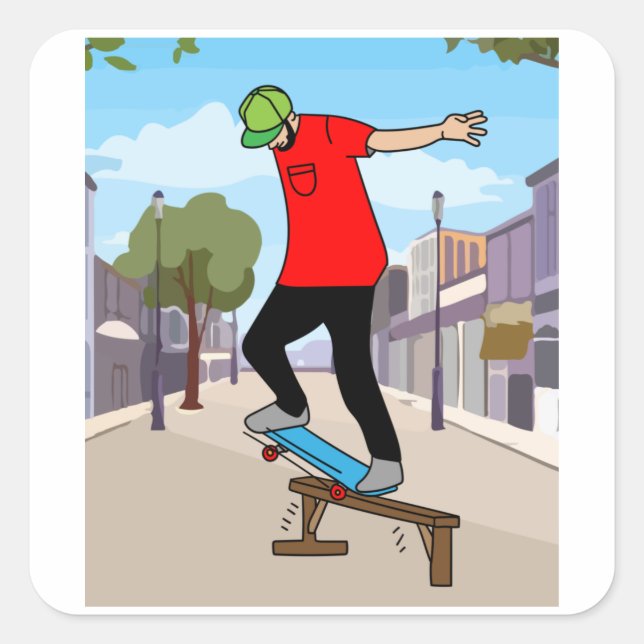 Retro Skateboarder Square Sticker (Front)