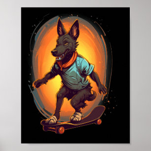 Retro Skateboarding Dutch Shepherd Dog Skateboard Poster