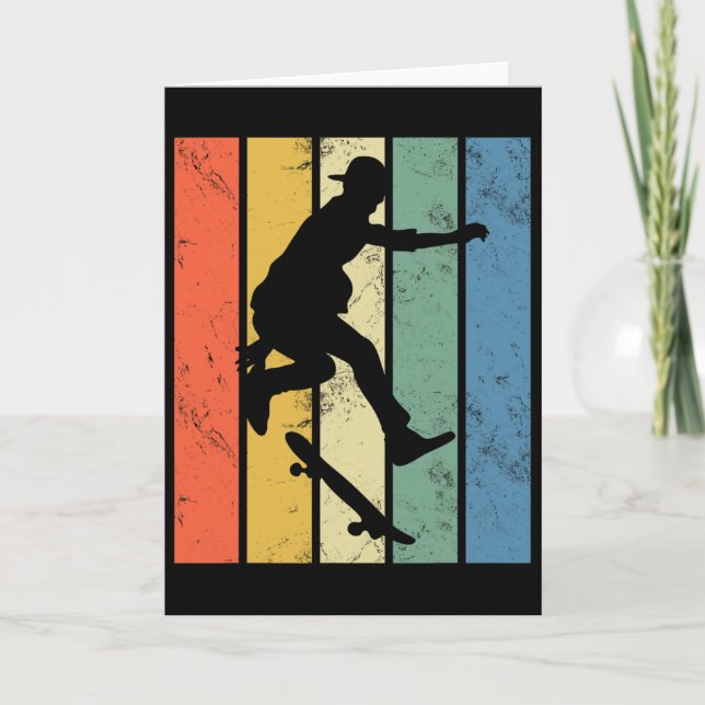 Retro Skateboarding Funny Skating Performing Trick Card (Front)