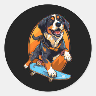 Retro Skateboarding Greater Swiss Mountain Dog Ska Classic Round Sticker