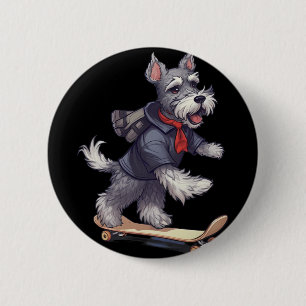Retro Skateboarding Miniature Schnauzer Dog Skateb 6 Cm Round Badge
