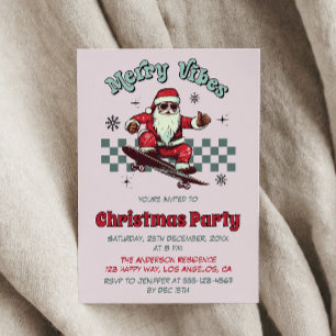 Retro Skateboarding Santa Merry Christmas Party Invitation