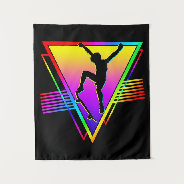 Retro Skateboarding Silhouette Skater Tapestry (Front)