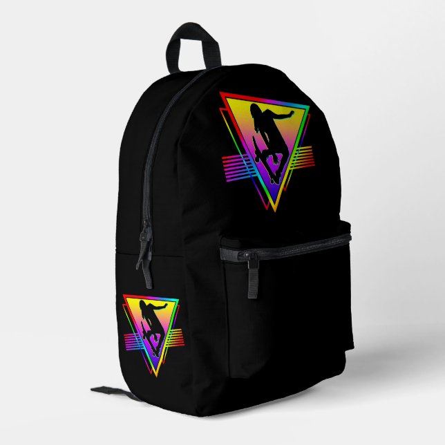 Retro Skateboarding Skater Printed Backpack (Back Corner Left)