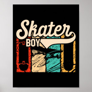 Retro Skater Boy Vintage Skateboarder Skateboard L Poster