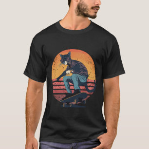Retro Skater Cat Skateboard T-Shirt