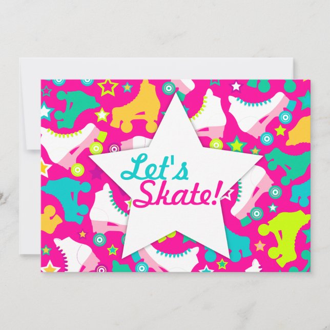 Retro Skates Custom Invitation "Let's Skate!" (Front)