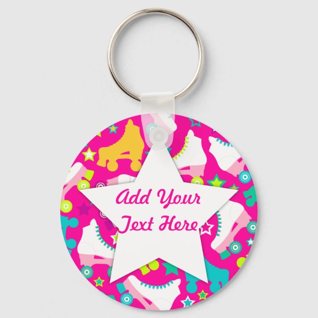 Retro Skates Hot Pink Custom Key Chain (Front)