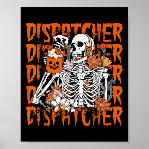 Retro Skeleton 911 Dispatcher Halloween What Your Poster