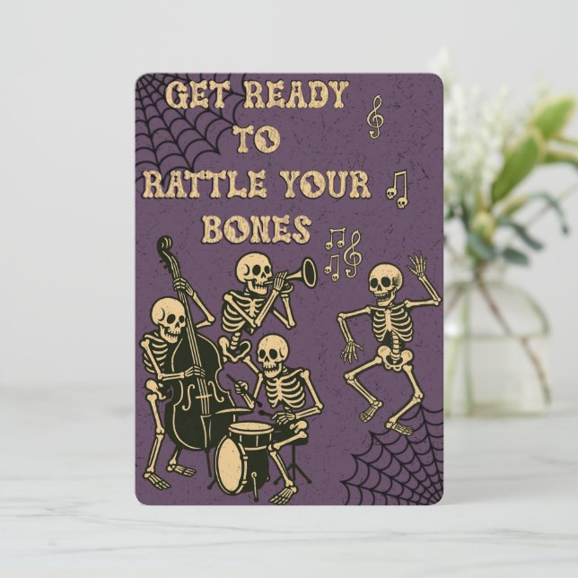 Retro Skeleton Band Halloween Party Invitation (Standing Front)