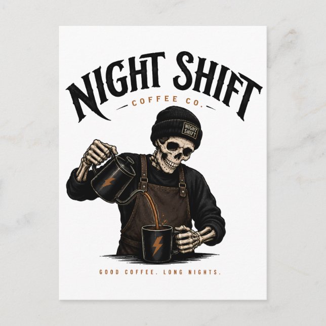 Retro Skeleton Barista Night Shift Coffee Co Postcard (Front)