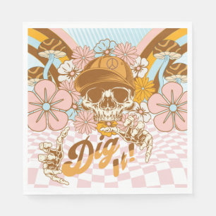 Retro Skeleton Botanical Florals Party Napkin