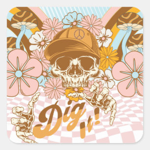Retro Skeleton Botanical Florals  Square Sticker