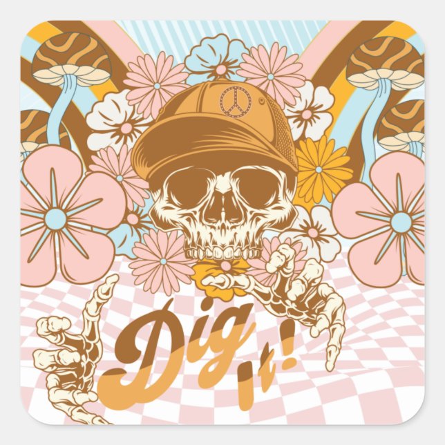 Retro Skeleton Botanical Florals  Square Sticker (Front)