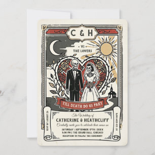 Retro Skeleton Bride and Groom   Tarot Wedding Invitation