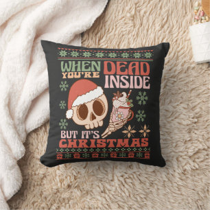 Retro Skeleton "Dead Inside But It's Christmas" Cushion