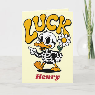 Retro Skeleton Duck Luck Daisy Flower Vintage Card