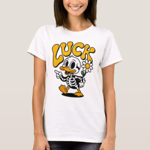 Retro Skeleton Duck Luck Daisy Flower Vintage T-Shirt