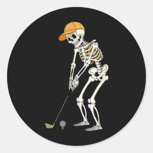 Retro Skeleton Golf Halloween Golfer Golf Player F Classic Round Sticker