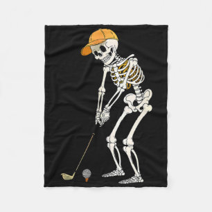 Retro Skeleton Golf Halloween Golfer Golf Player F Fleece Blanket