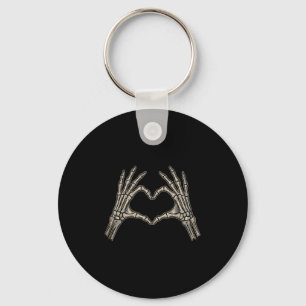 Retro Skeleton Hands Heart Sign Halloween Costume Key Ring