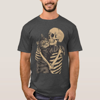 Retro Skeleton Hugging Cat for Cat Lovers Hallowee T-Shirt