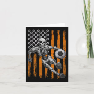 Retro Skeleton Playing Soccer Usa Flag Halloween B Card