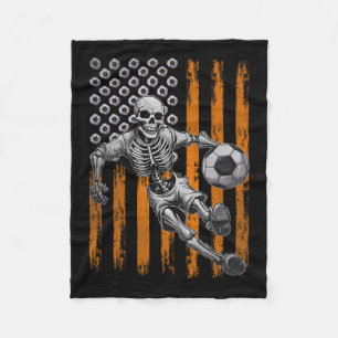 Retro Skeleton Playing Soccer Usa Flag Halloween B Fleece Blanket