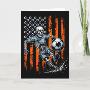 Retro Skeleton Playing Soccer Usa Flag Spooky Hall Card