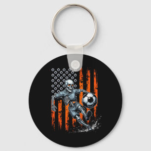 Retro Skeleton Playing Soccer Usa Flag Spooky Hall Key Ring