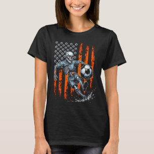Retro Skeleton Playing Soccer Usa Flag Spooky Hall T-Shirt