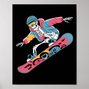 Retro Skeleton Snowboarding For Extreme Sports Lov Poster