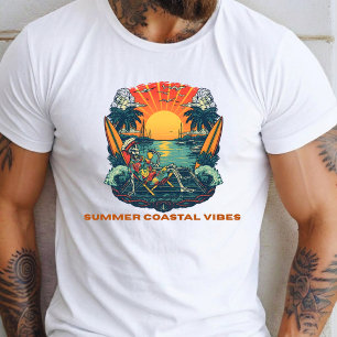 Retro Skeleton Summer Coastal Vibes Sunset T-Shirt