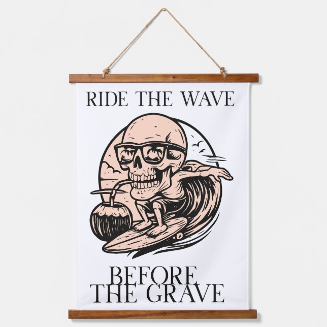 Retro Skeleton Surfing Ride The Wave Before  Hanging Tapestry (Front)