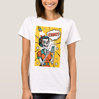Retro Skeleton Woman in Chat - Classic Pop Art T-Shirt