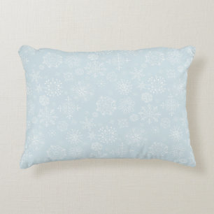 Retro Sketch Frozen Snowflakes on Ice Blue Decorative Cushion