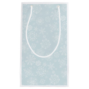 Retro Sketch Frozen Snowflakes on Ice Blue Small Gift Bag