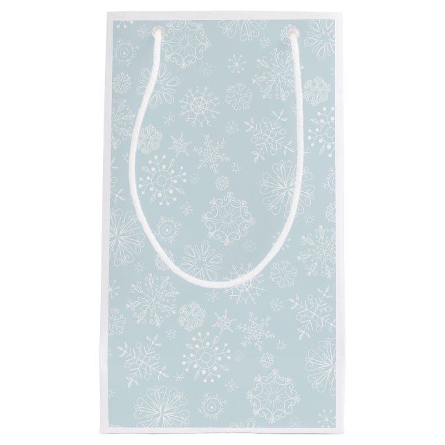 Retro Sketch Frozen Snowflakes on Ice Blue Small Gift Bag (Front)