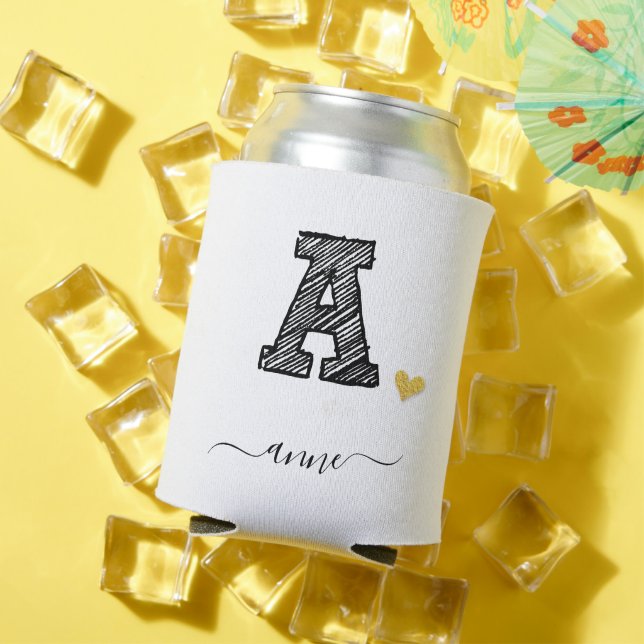 Retro Sketch Monogram Letter A, Can Cooler (In Situ Summer)