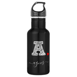 Retro Sketch Monogram Letter A, Water Bottle